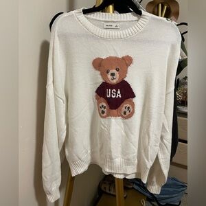 Hollister White Sweater with Bear Design